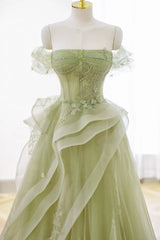 Mint Green Prom Dress Tulle Lace Long Elegant Corset Formal Party Evening Dress