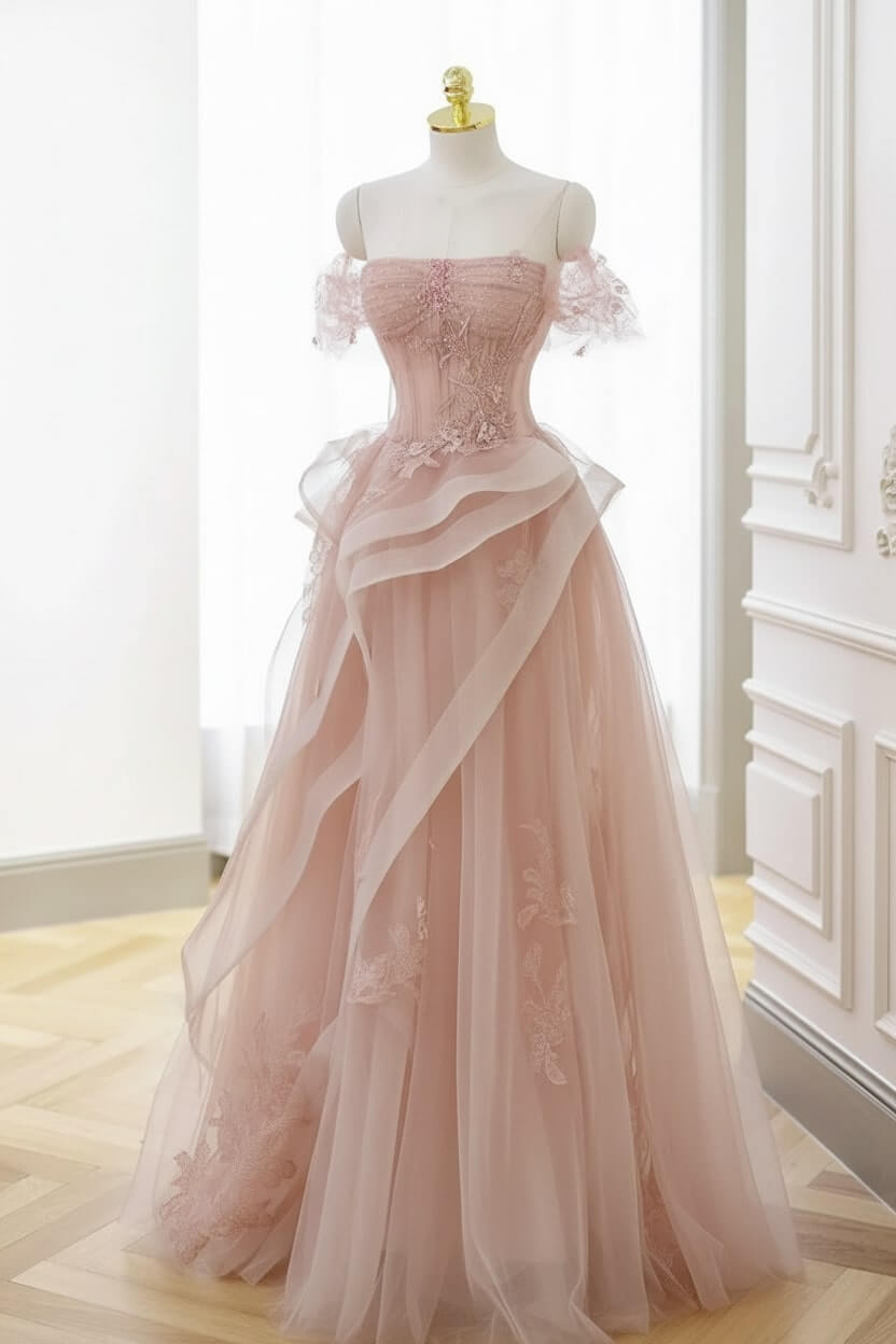 Mint Green Prom Dress Tulle Lace Long Elegant Corset Formal Party Evening Dress