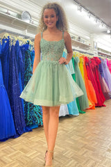 Mint Homecoming Dress A Line Corset Short Prom Dress with Lace