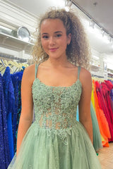 Mint Homecoming Dress A Line Corset Short Prom Dress with Lace