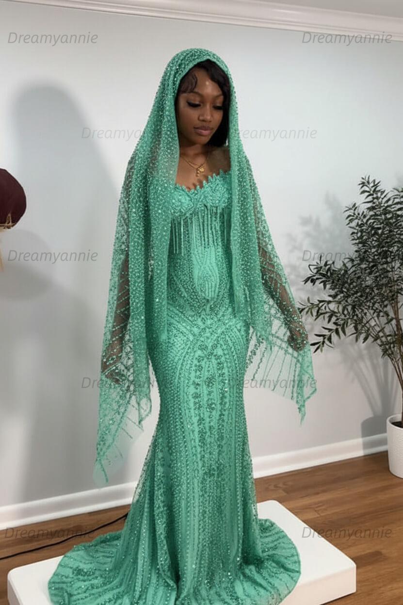 Dreamyannie Sweetheart Prom Dress Mermaid Stunning Evening Dress with Beadings