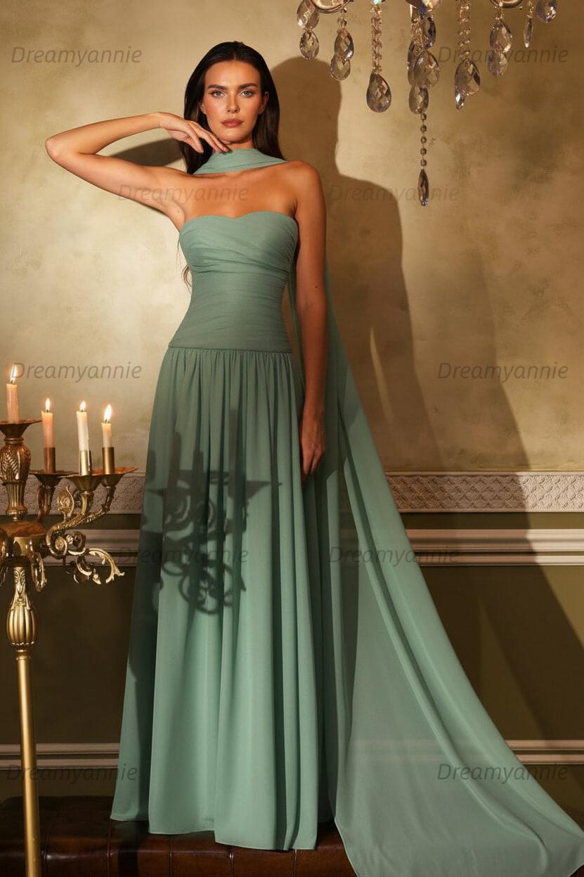 Orange A Line Prom Dress Sleeveless Strapless Formal Dress