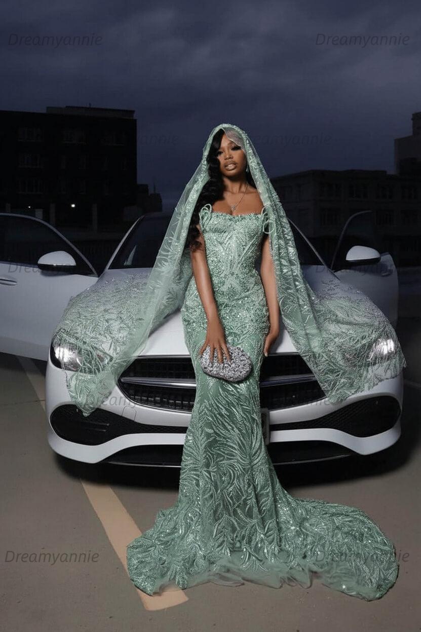 Strapless Silver Prom Dress Sequined Tulle Mermaid Formal Evening Dress