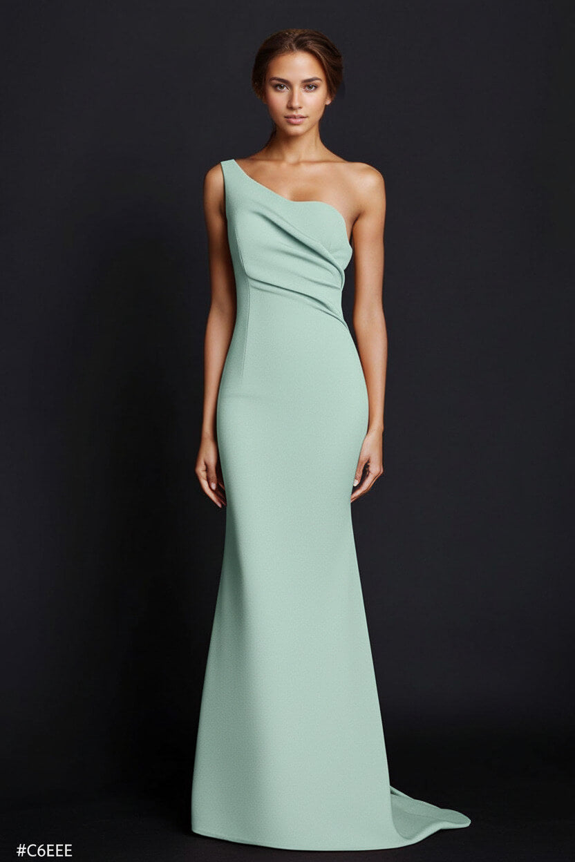 Dreamyannie One Shoulder Khaki Wedding Guest Dress Mermaid Long Formal Dress