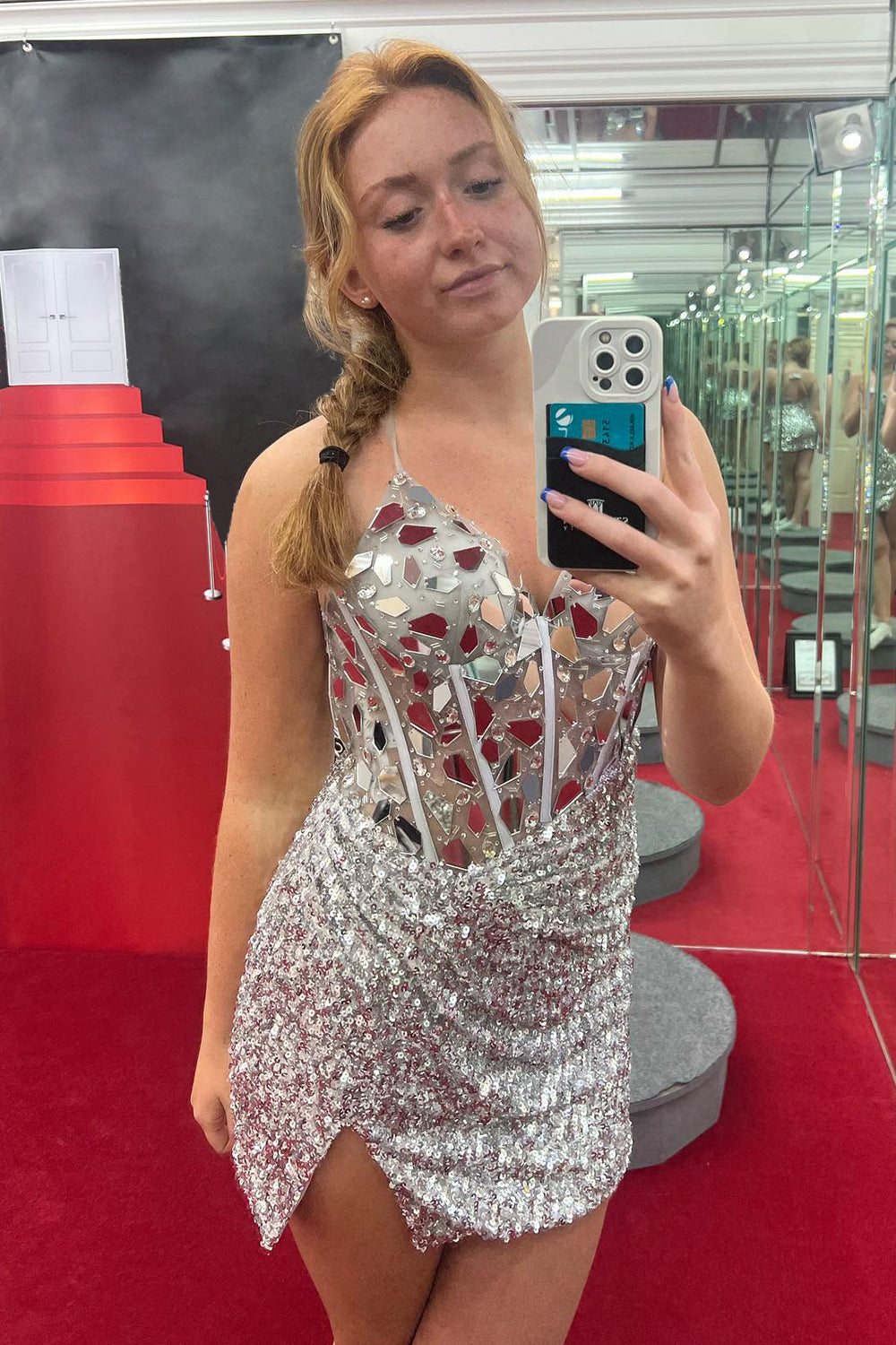 Mirror Peacock Blue Homecoming Dress Corset Tight Short Hoco Dress