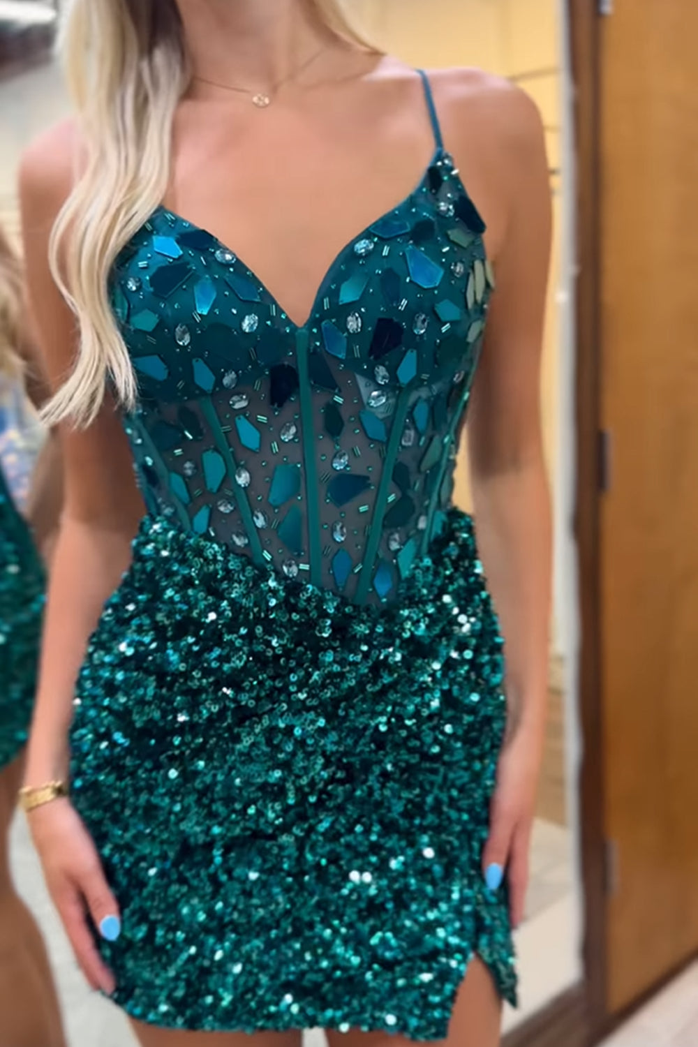 Mirror Peacock Blue Homecoming Dress Corset Tight Short Hoco Dress