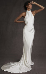 High Neck Beach Wedding Dress Mermaid Backless Beach Bridal Gown