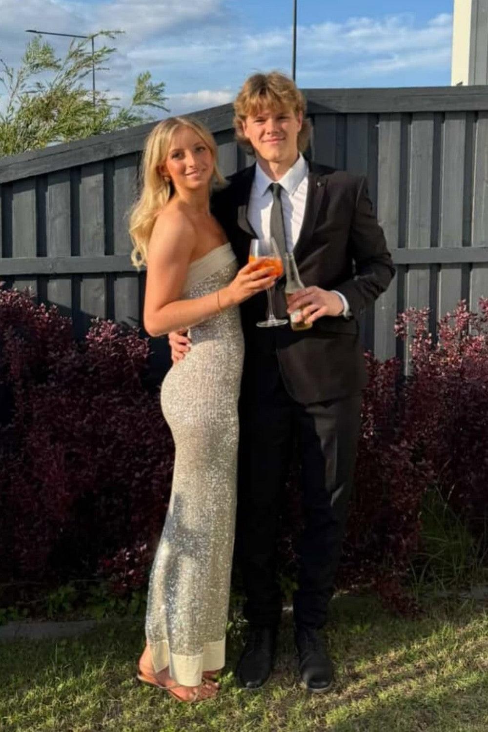 Modern Sequin Strapless Prom Gown With Minimalist Design And Glamorous Finish Formal Evening Gown