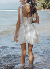 Modern Sweetheart Sleeveless Satin Reception Wedding Dress With Bow(s)