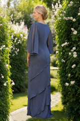 Mother of the Bride & Groom A Line Dresses with Scoop Neck 3/4 Sleeves Rhinestones and Ruffles