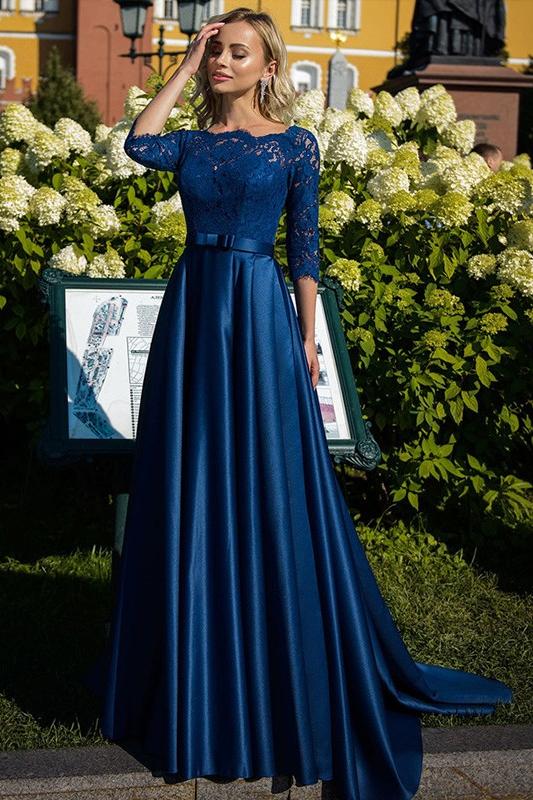 Mother of the Bride Satin A Line Dresses Featuring Lace and Belt