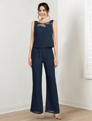 Mother of the Bride Scoop Neck Chiffon Pantsuit with Jacket