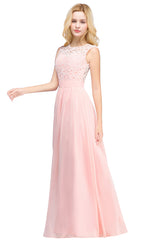 Navy Bridesmaid Dress Crew Neck Lace Chiffon Evening Dress