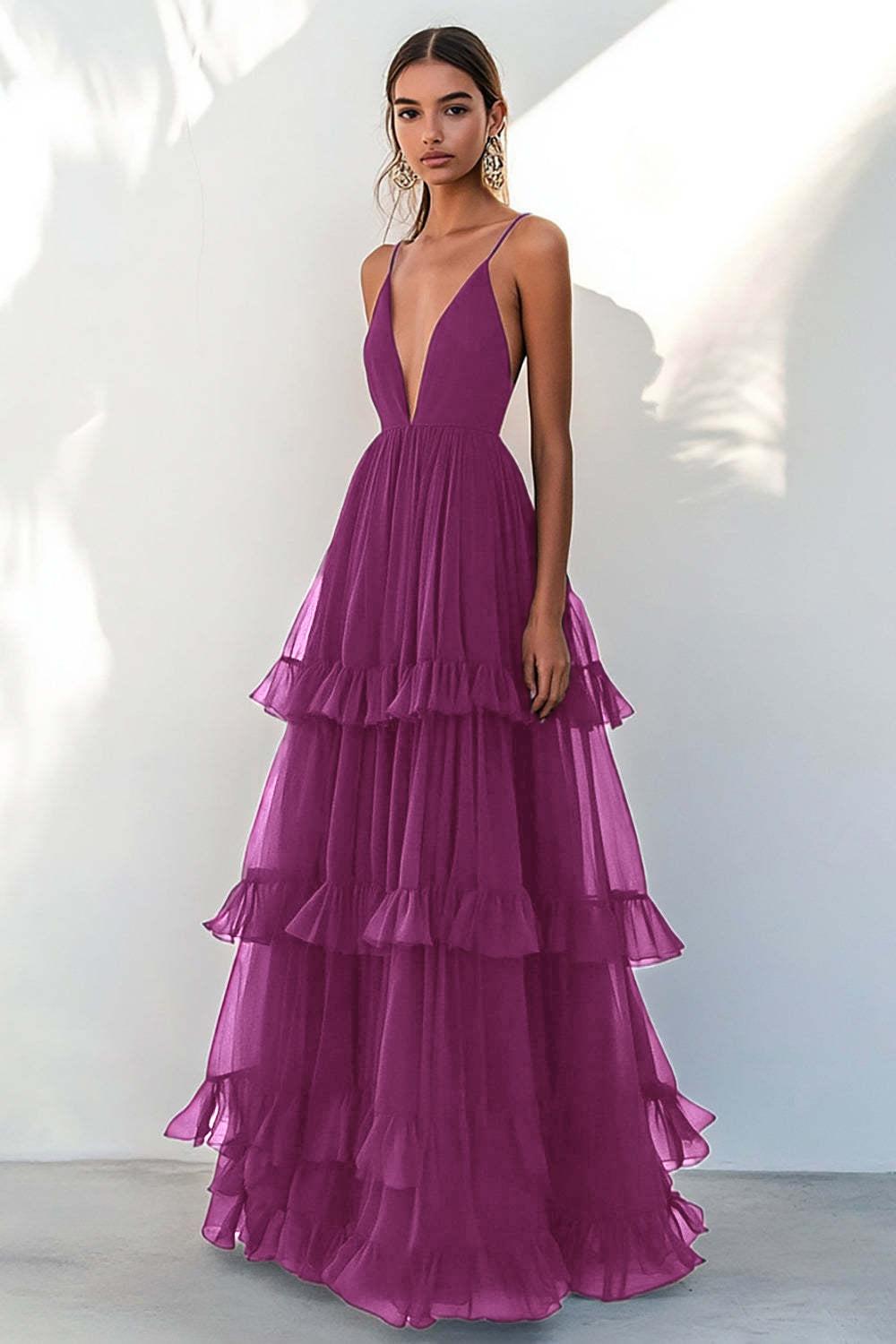 Navy Formal Dress Tulle Spaghetti Straps Tiered A Line Long Wedding Guest Dress
