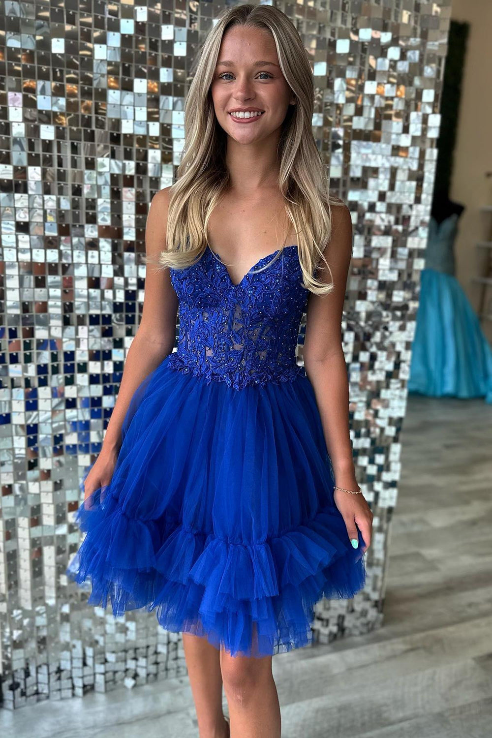 Navy Homecoming Dress Beaded A Line Short Cocktail Dresses with Appliques