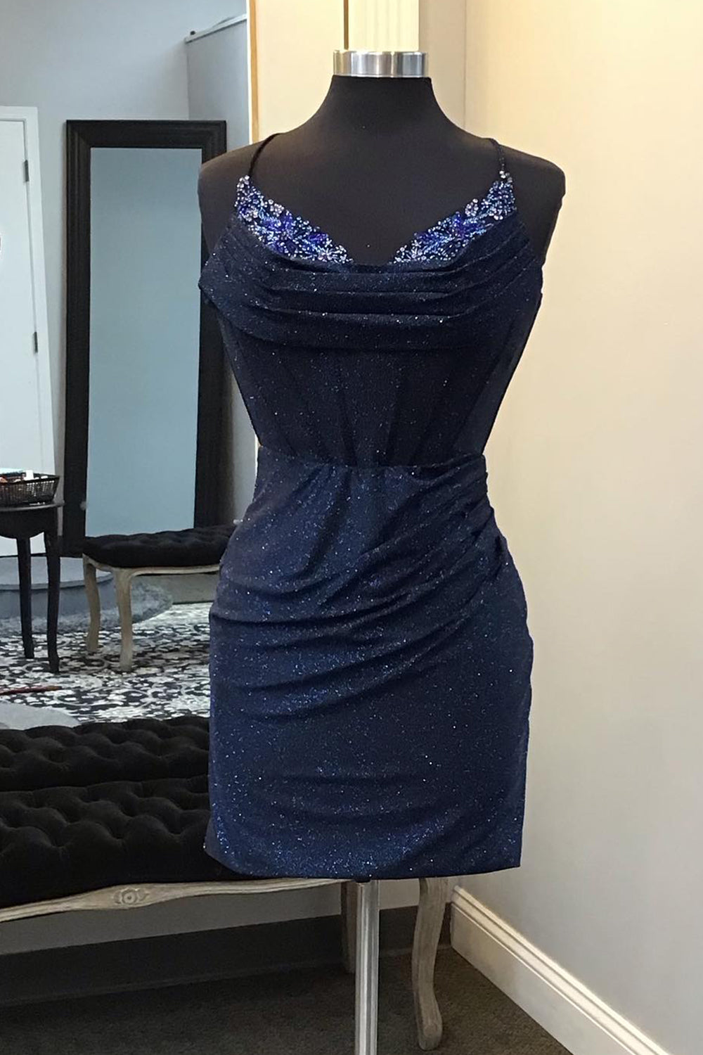 Navy Homecoming Dress Beaded Corset Tight Short Cocktail Dresses