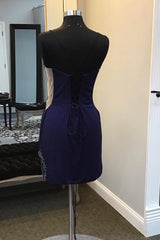 Navy Homecoming Dress Fringed Tight Short Prom Dress