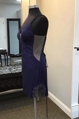 Navy Homecoming Dress Fringed Tight Short Prom Dress