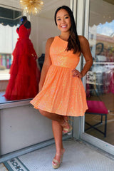 Navy Homecoming Dress Sequin One Shoulder A-Line Short Cocktail Dresses
