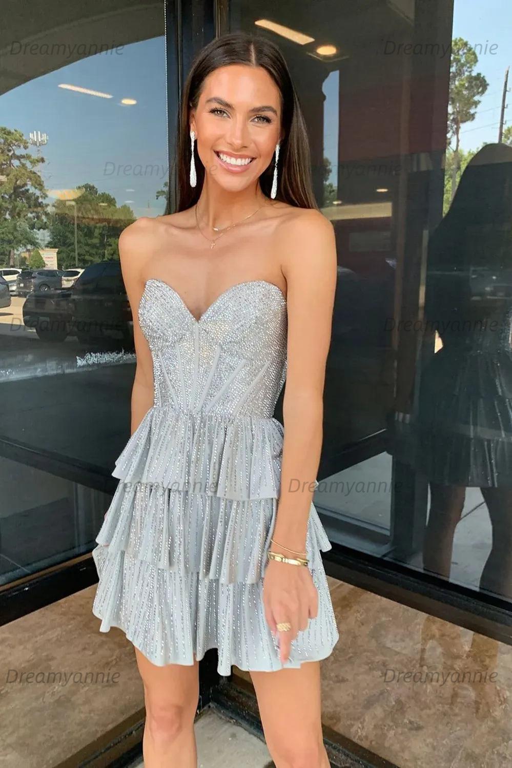Navy Homecoming Dress Sweetheart Corset Short Cocktail Dresses With Ruffles