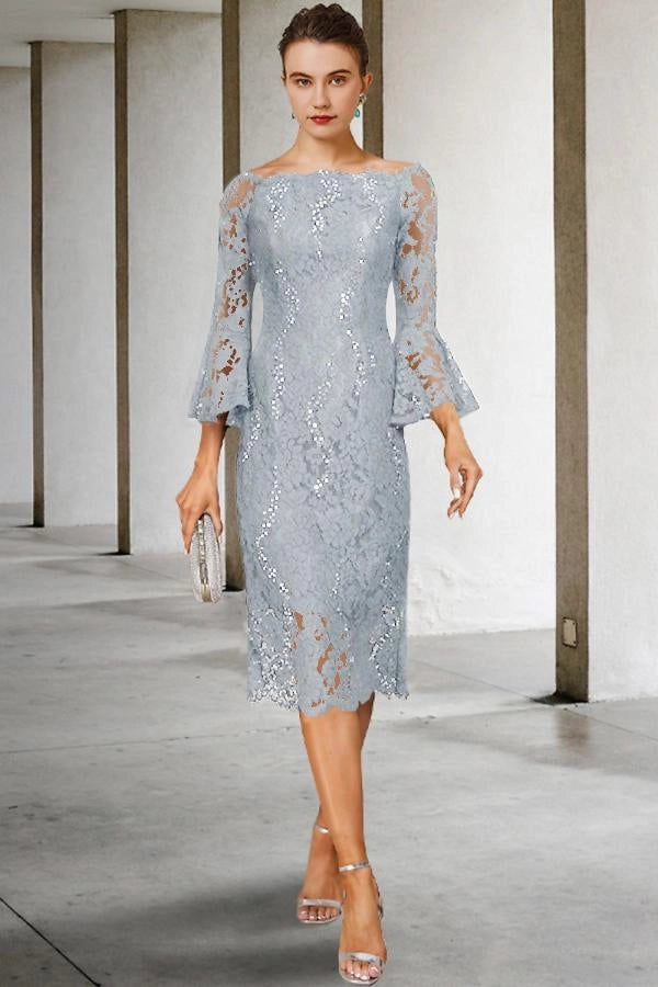 Navy Long Sleeves Mother of the Bride Dress Lace Wedding Guest Dress