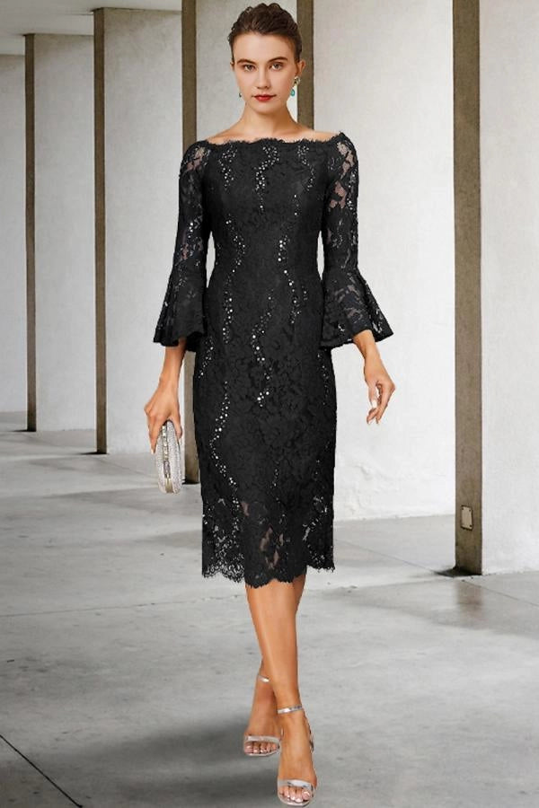 Navy Long Sleeves Mother of the Bride Dress Lace Wedding Guest Dress