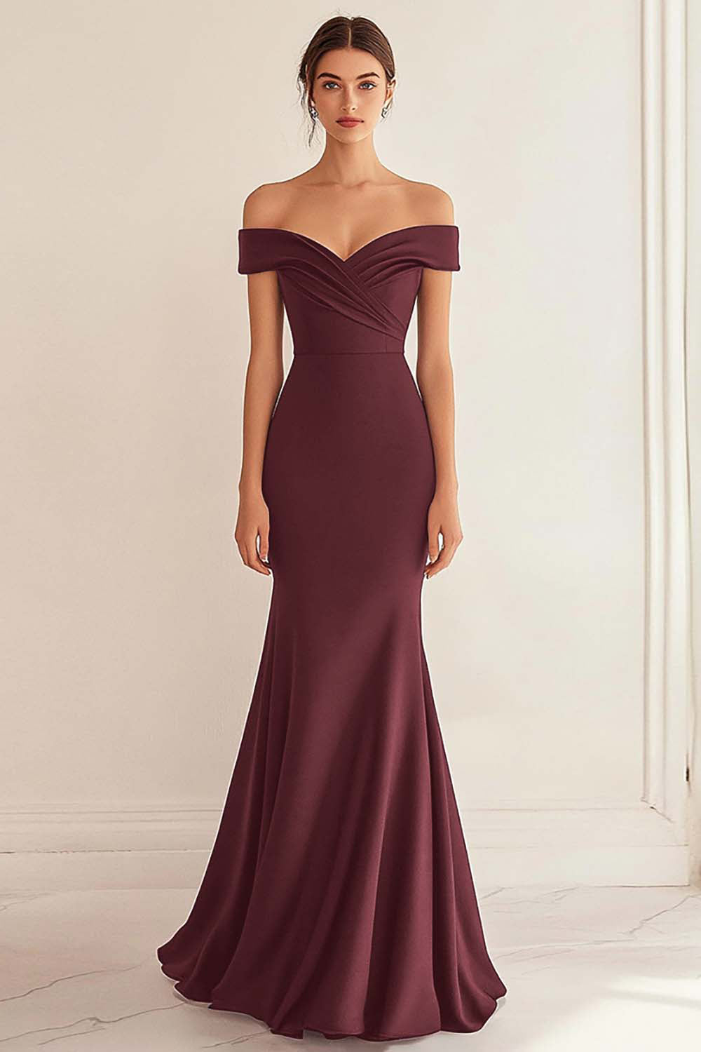 Navy Prom Dress Satin Long Off The Shoulder Mermaid Ruched Formal Dress