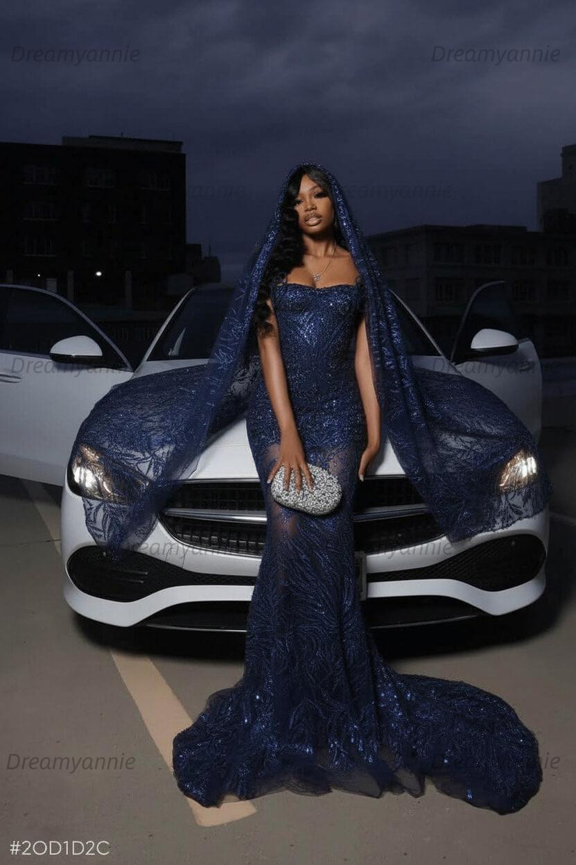 Strapless Silver Prom Dress Sequined Tulle Mermaid Formal Evening Dress