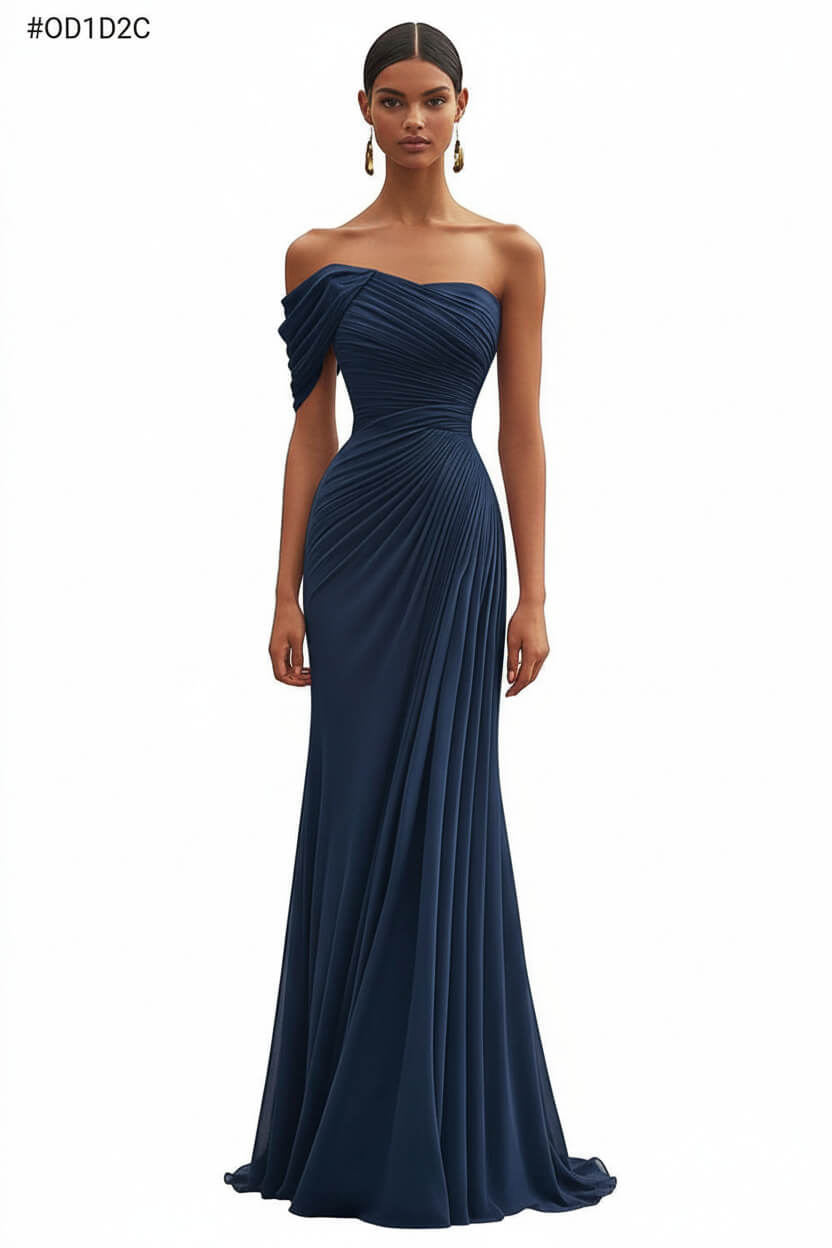 Dreamyannie One Shoulder Ruched Mermaid Dark Green Wedding Guest Dress Long Formal Dress