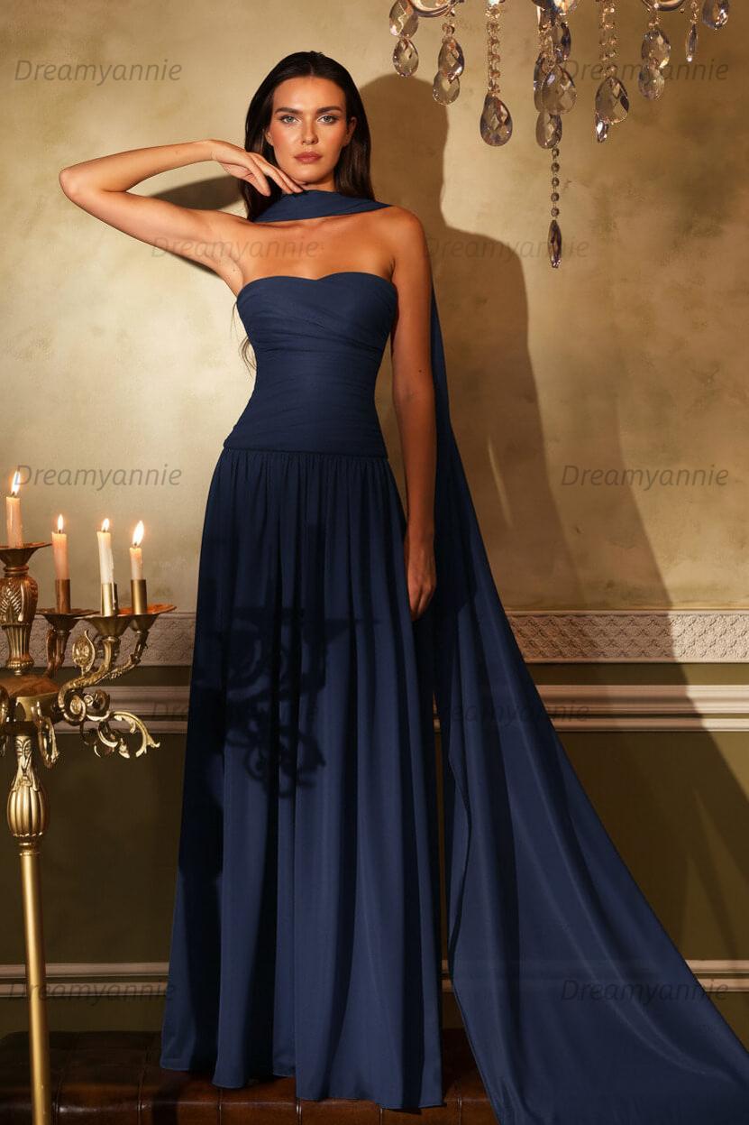 Orange A Line Prom Dress Sleeveless Strapless Formal Dress