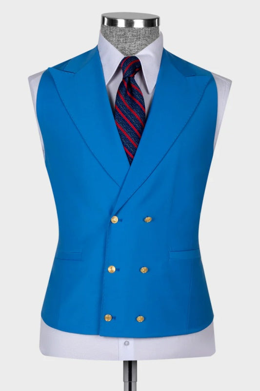 Ocean Blue Peaked Lapel 3 Piece Wedding Men Suit