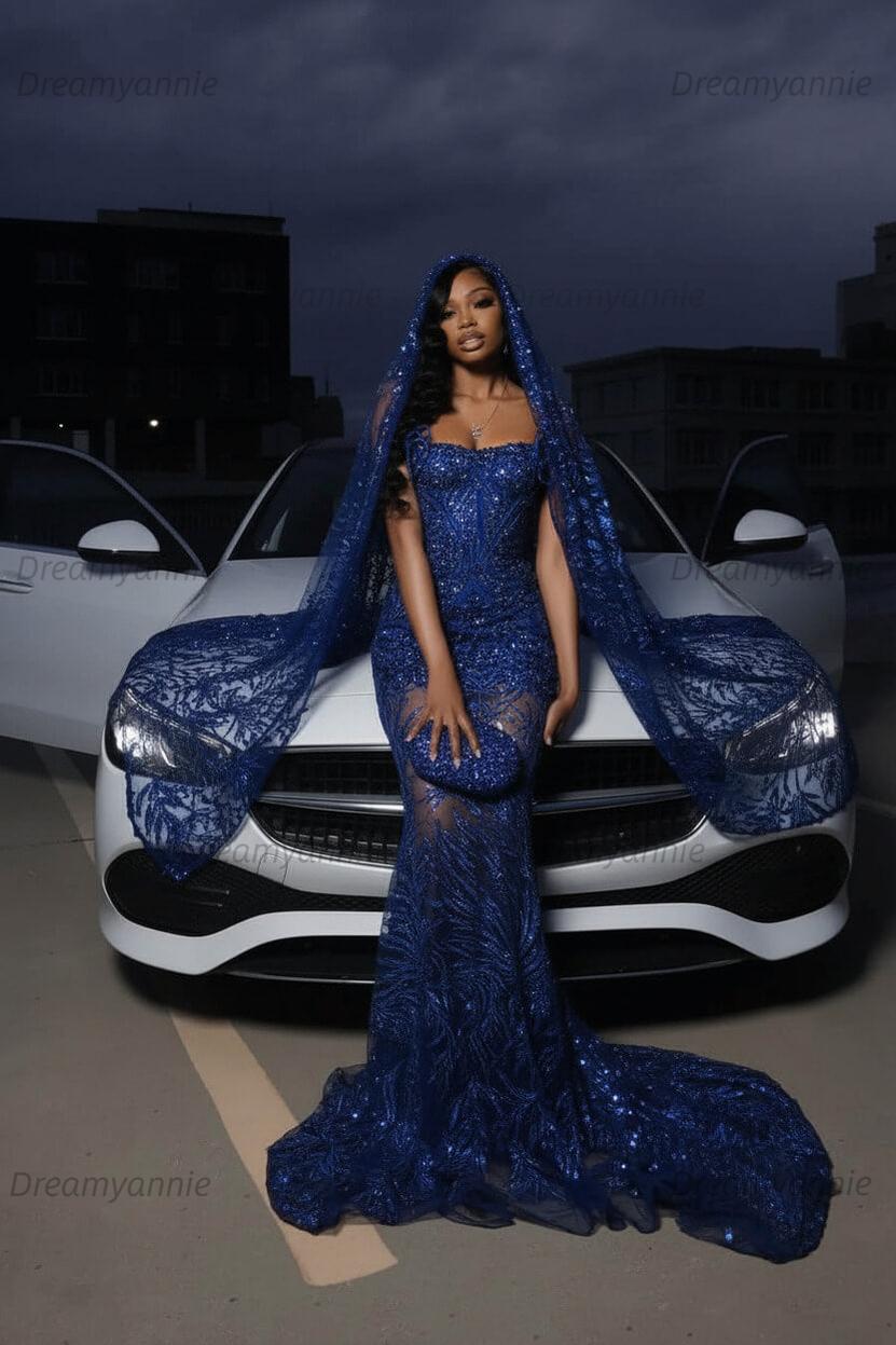 Strapless Silver Prom Dress Sequined Tulle Mermaid Formal Evening Dress