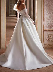 Off The Shoulder A Line Wedding Dress With Long Sleeves and Pockets Featuring Sequins