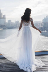 Off The Shoulder Appliques A Line Wedding Dress Side Split Tulle Bridal Dress