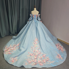 Off The Shoulder Ball Gown Quinceanera Dress With 3D Flowers & Beadings