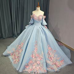 Off The Shoulder Ball Gown Quinceanera Dress With 3D Flowers & Beadings