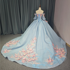 Off The Shoulder Ball Gown Quinceanera Dress With 3D Flowers & Beadings