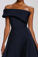 Off The Shoulder Navy Wedding Guest Dress A Line Long Formal Dress