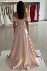 Off The Shoulder Prom Dresses Beaded Satin Evening Formal Dresses