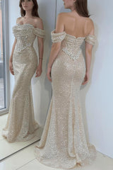 Off The Shoulder Prom Dresses Mermaid Sequined Evening Formal Dresses