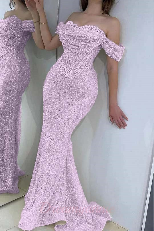 Off The Shoulder Prom Dresses Mermaid Sequined Evening Formal Dresses