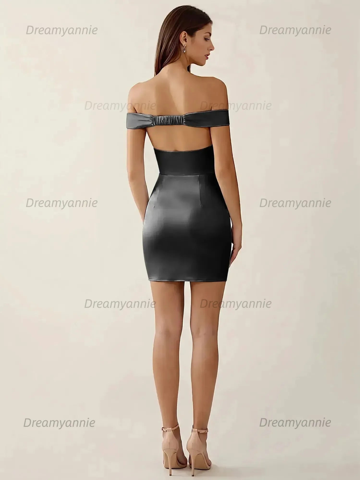 Off-The-Shoulder Ruched Satin Homecoming Dresses Mini Cocktail Dress