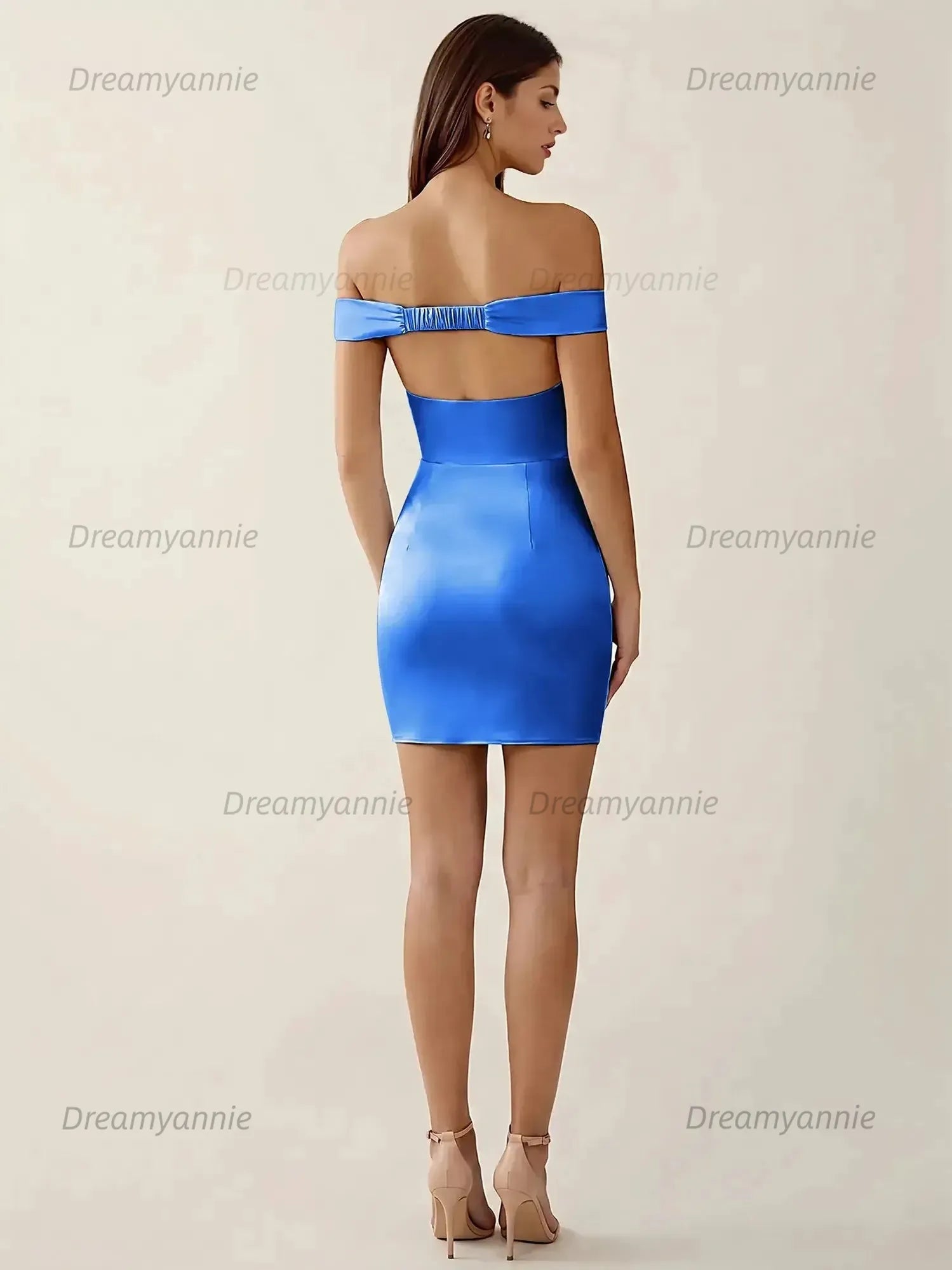 Off-The-Shoulder Ruched Satin Homecoming Dresses Mini Cocktail Dress