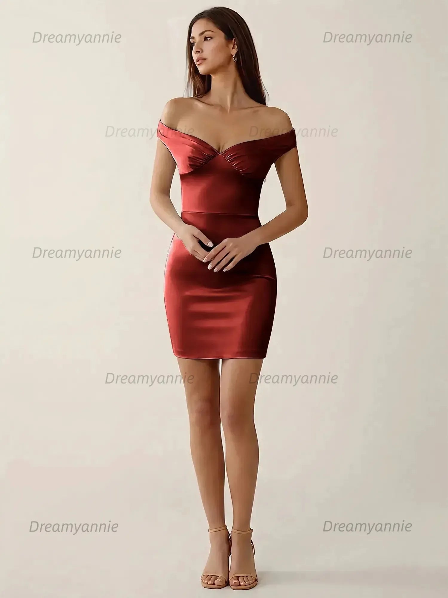Off-The-Shoulder Ruched Satin Homecoming Dresses Mini Cocktail Dress