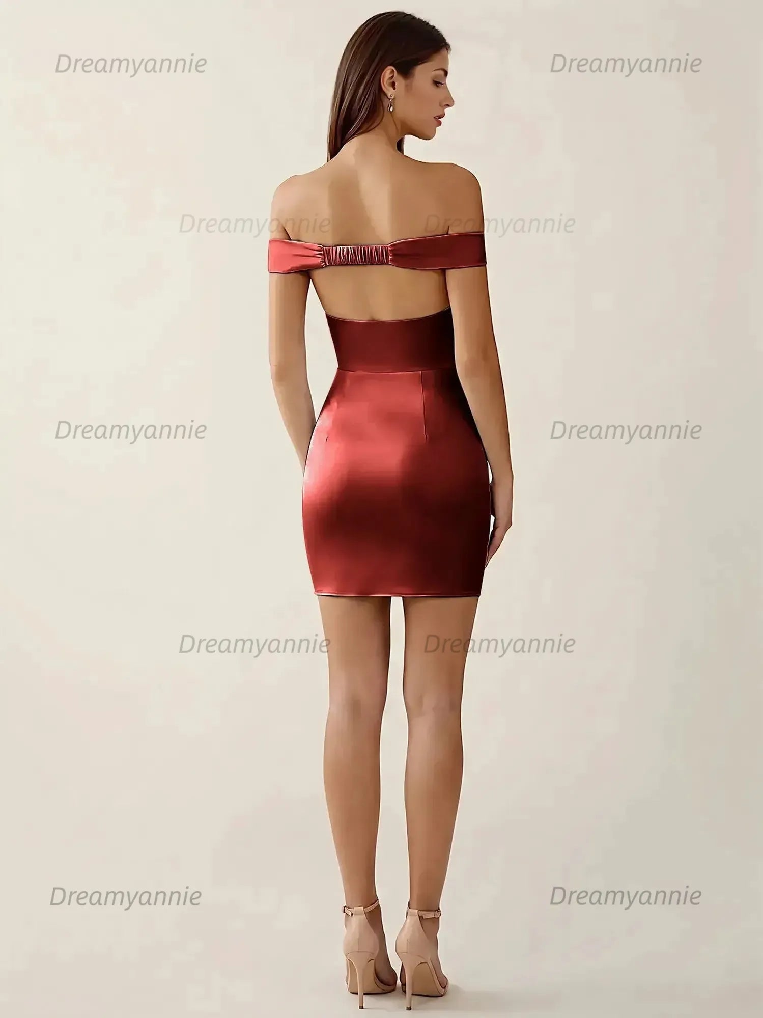 Off-The-Shoulder Ruched Satin Homecoming Dresses Mini Cocktail Dress