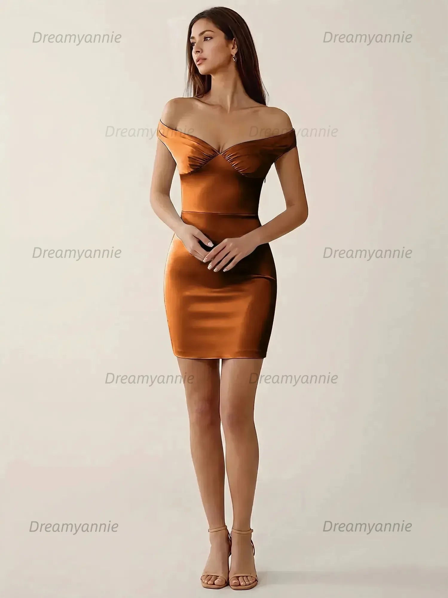Off-The-Shoulder Ruched Satin Homecoming Dresses Mini Cocktail Dress