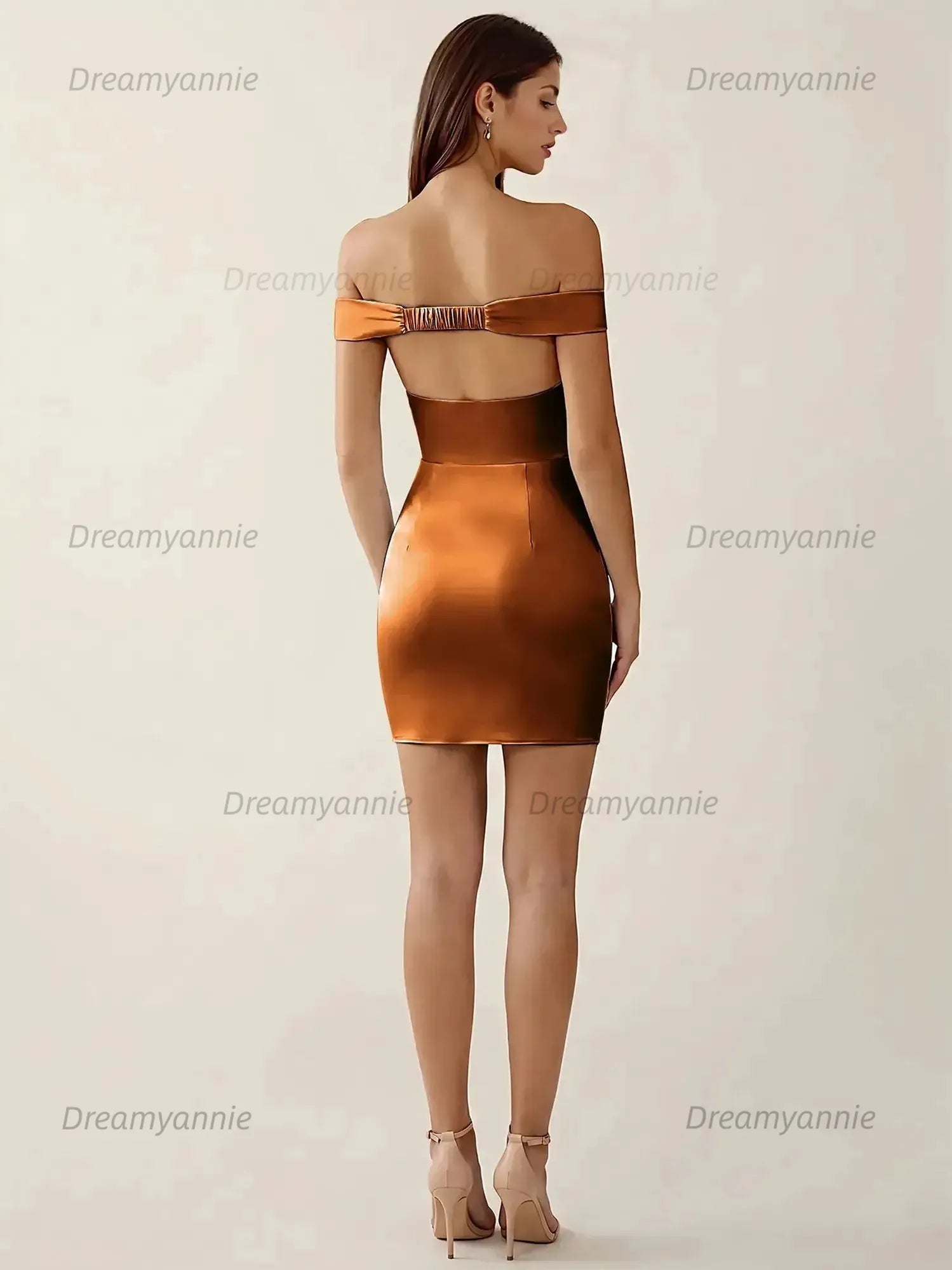 Off-The-Shoulder Ruched Satin Homecoming Dresses Mini Cocktail Dress