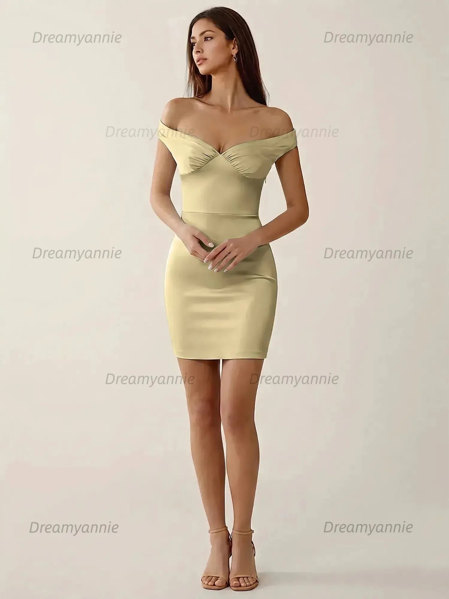 Off-The-Shoulder Ruched Satin Homecoming Dresses Mini Cocktail Dress
