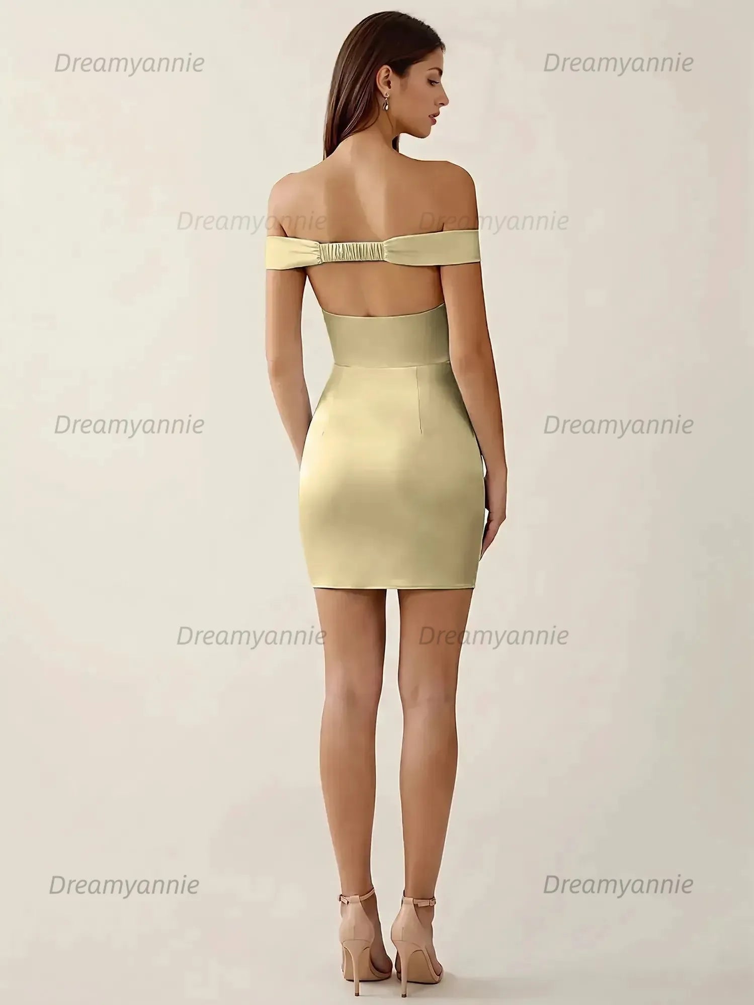Off-The-Shoulder Ruched Satin Homecoming Dresses Mini Cocktail Dress
