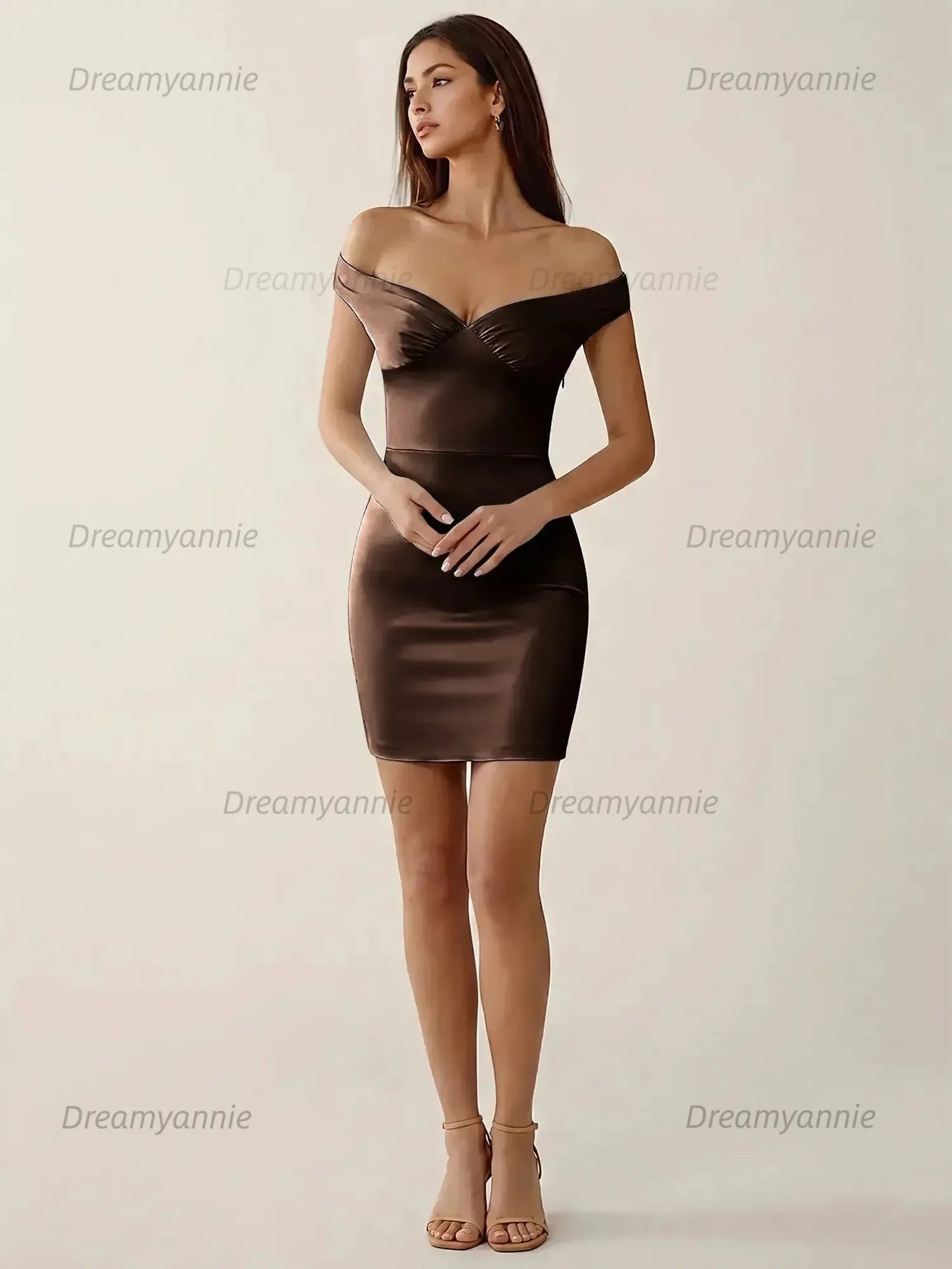 Off-The-Shoulder Ruched Satin Homecoming Dresses Mini Cocktail Dress